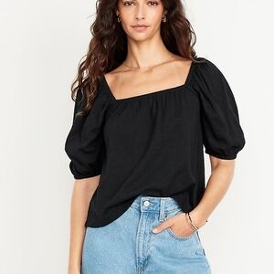 Old Navy Elegant Black Square Neck Puff Sleeve Top - Black - New With Tags XXL